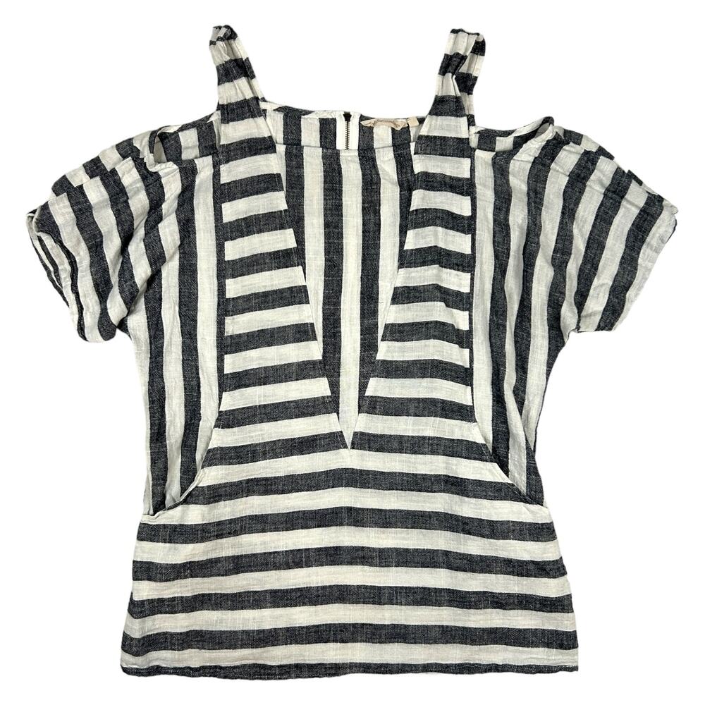 Soft Surroundings Size S Sunset Tunic Top Linen Blend Striped Cold Shoulder